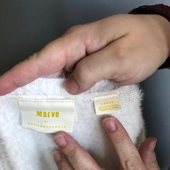 Maeve by Anthropology Rona Eyelash Deep Scoop Neck Sweater in Ivory Sz Large - Picture 4 of 9